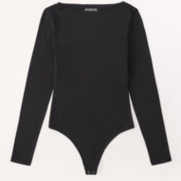 Abercrombie & Fitch Women's Long-Sleeve Cotton-Modal Slash Bodysuit Black Small - Picture 1 of 4